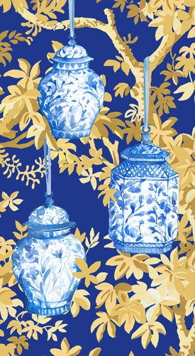 Guest Towel - Ginger Jars Dark Blue