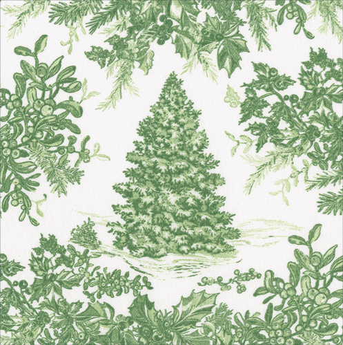 Luncheon Napkins - Christmas Tree Toile Sage/White
