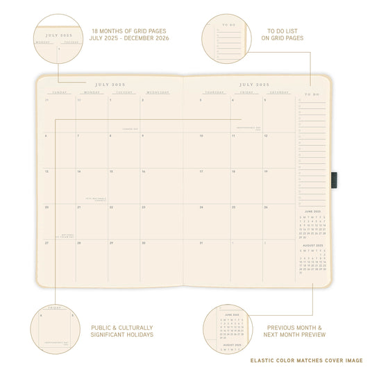 18-Month Vegan Leather Planner - Typographic