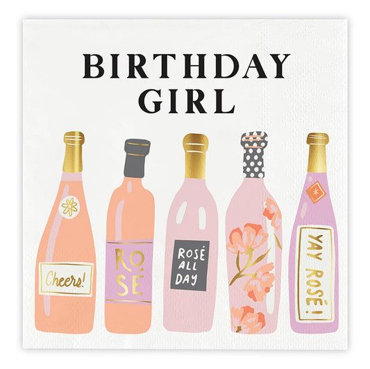 Beverage Napkin - Foil Scallop - Birthday Girl