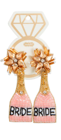 Earrings - Beaded - Champagne Bottles - Pink