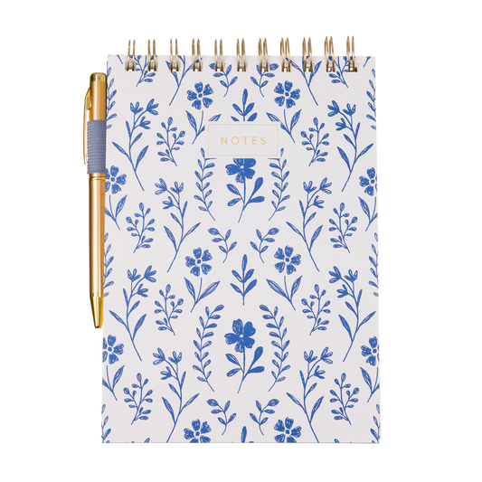 Steno Pad with Pen - Blue Floral