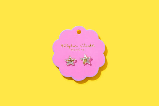 Stud Earrings - Acrylic Stars Gold and Silver Confetti