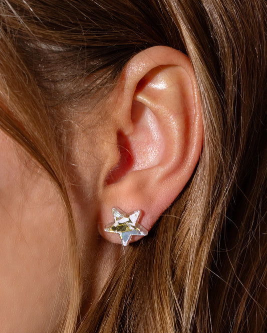 Stud Earrings - Acrylic Stars Gold and Silver Confetti