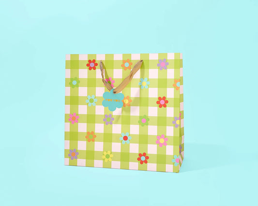 Gingham Flowers Gift Bag - Large