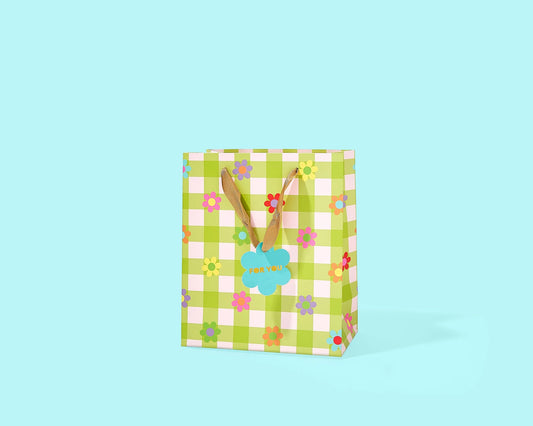 Gingham Flowers Gift Bag - Medium