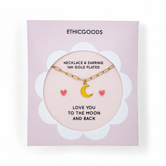 Kids Necklace & Earrings Set - Hearts & Moon
