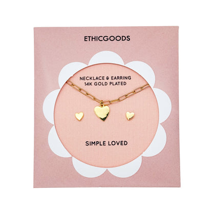 Kids Necklace & Earrings Set - Gold Hearts