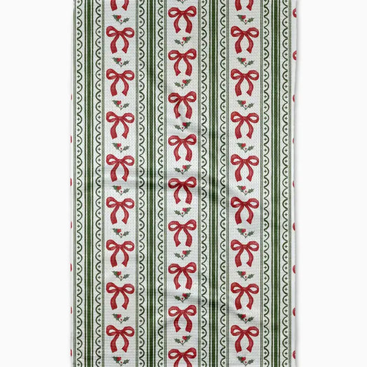 Christmas Bow Stripe Tea Towel