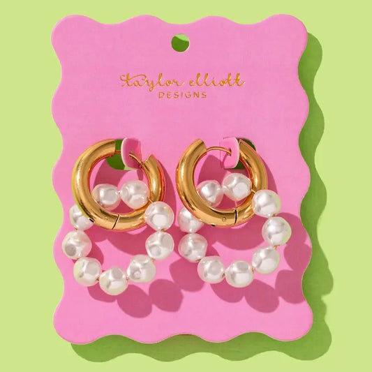 Huggie Earrings - Gold Plated + Pearl Hoops - Madeline