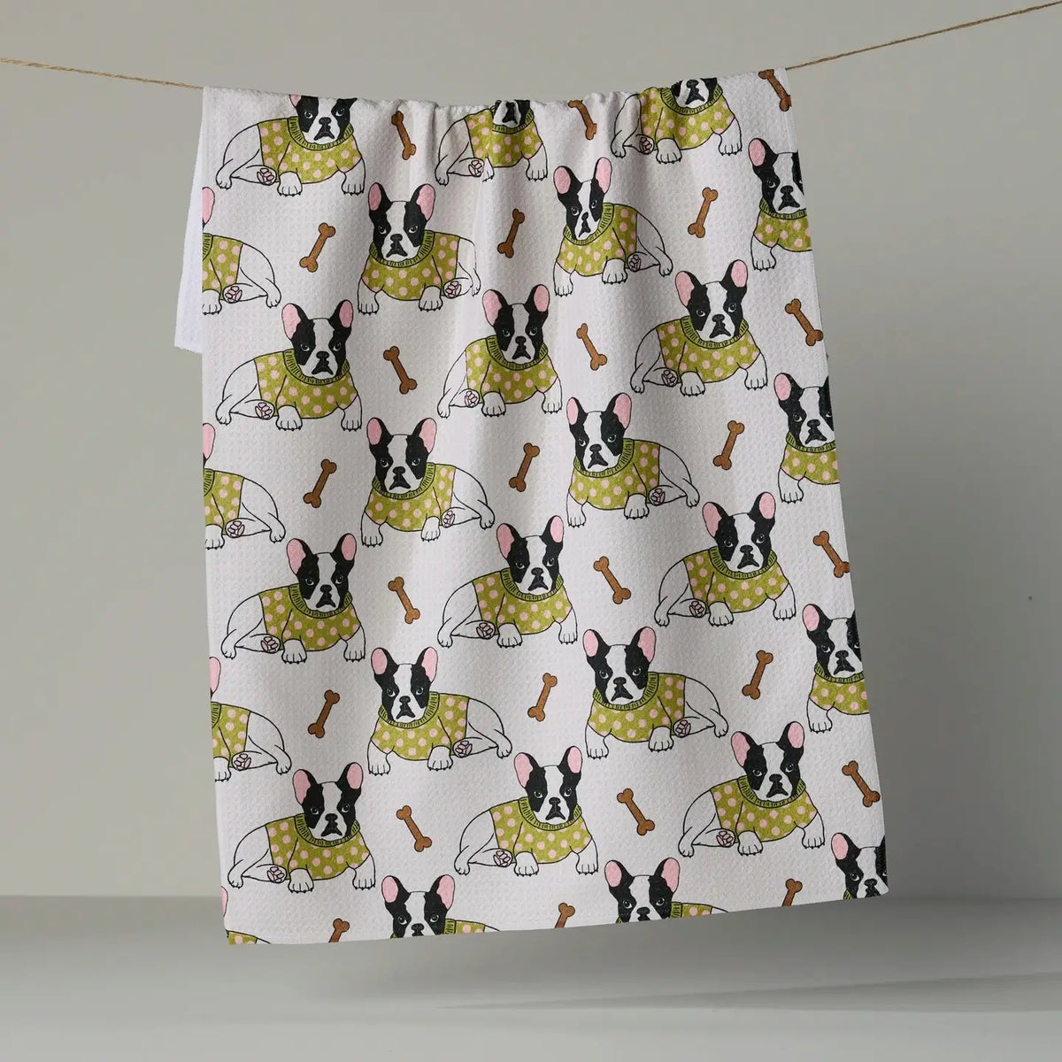 Frenchie Fun Tea Towel - Lime