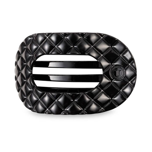 Small Flat Round Hair Clip - Jet Black Quilted