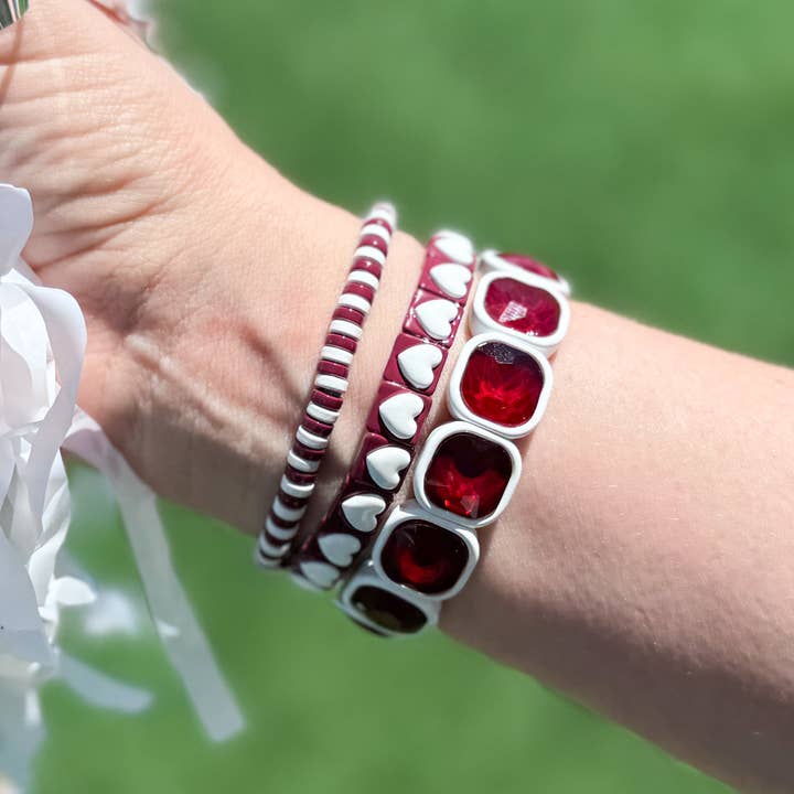 Spirit Bracelet Set - Maroon + White