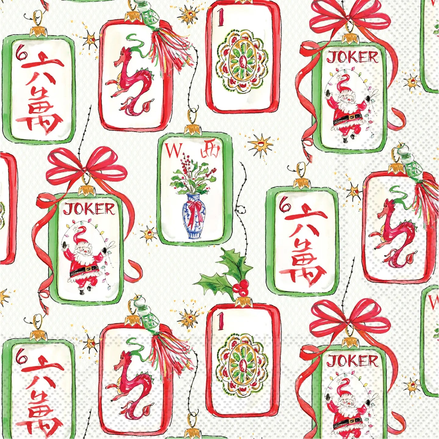 Cocktail Napkin -  Mahjong and Santa