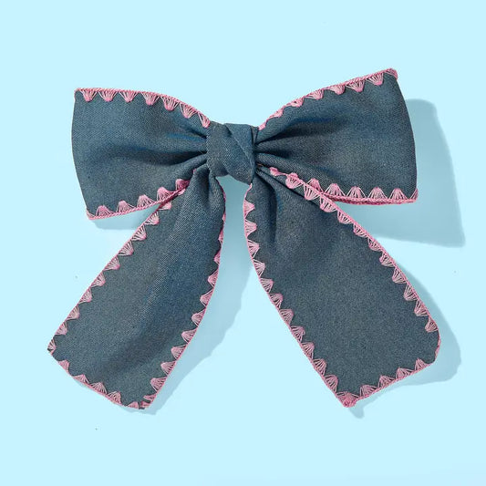 For Fun - Dark Chambray Hair Bow