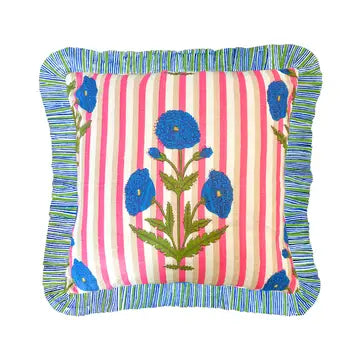 Marigold Stripes Block Print Pillow - Pink