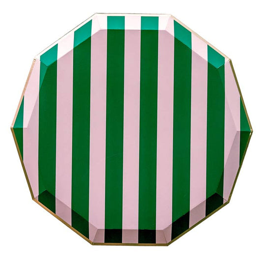 Dinner Plates - Pink & Green Cabana Stripe