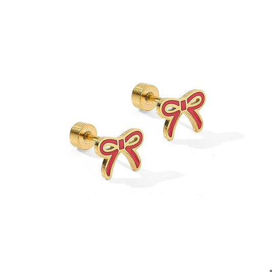 Screwback Stud Earrings - Sadie Red Bow