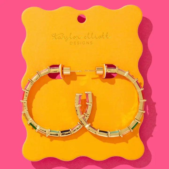 Hoop Earrings - Large - Gold Plated + Colorful Gems - Reese