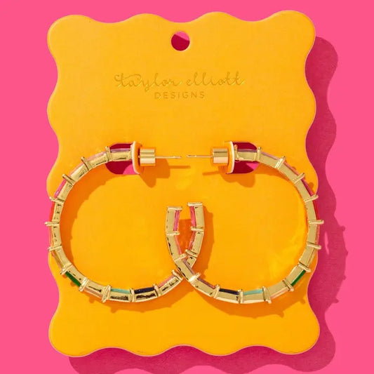 Hoop Earrings - Large - Gold Plated + Colorful Gems - Reese