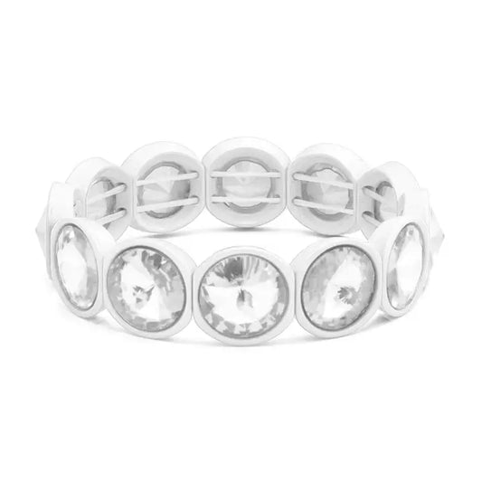 Round Crystal Stretch Bracelet - White