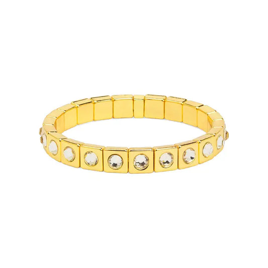 Square Crystal Metal Stretch Bracelet - Gold