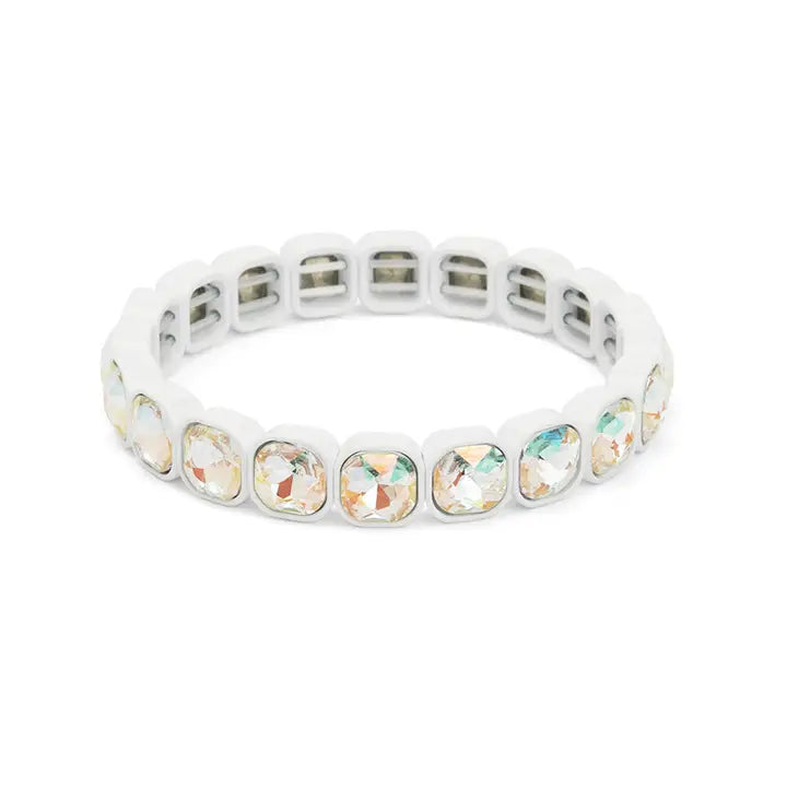 Square Crystal Stretch Bracelet - White