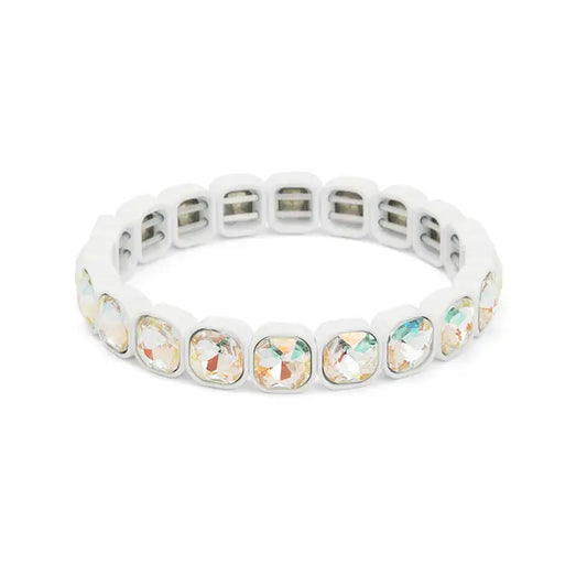 Square Crystal Stretch Bracelet - White