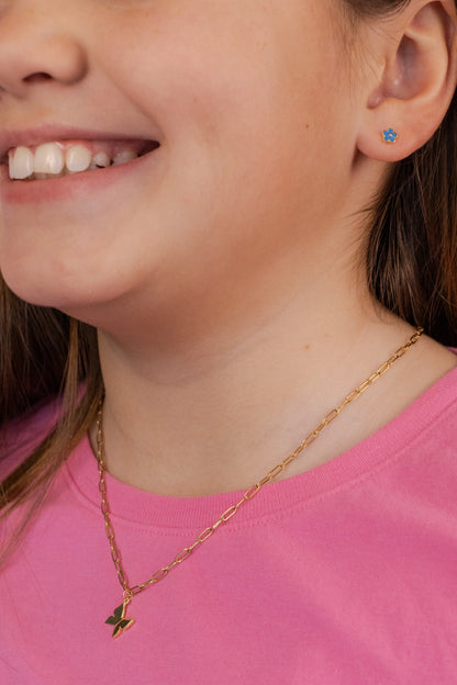 Kids Necklace & Earrings Set - Butterfly & Blue Flowers