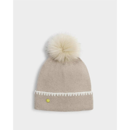 Whipstitch Pom Pom Knitted Hat - Taupe