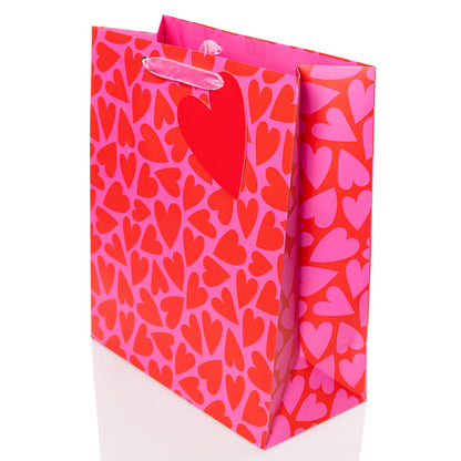 Large Portrait Gift Bag - Red and Pink Hearts