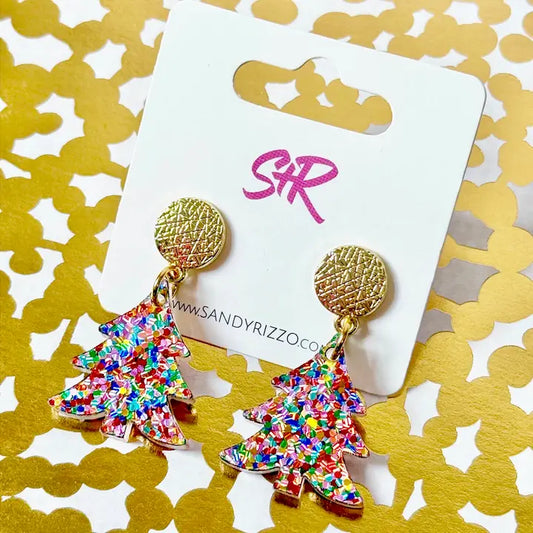 Dangle Earrings - Confetti Dot Petite Tree