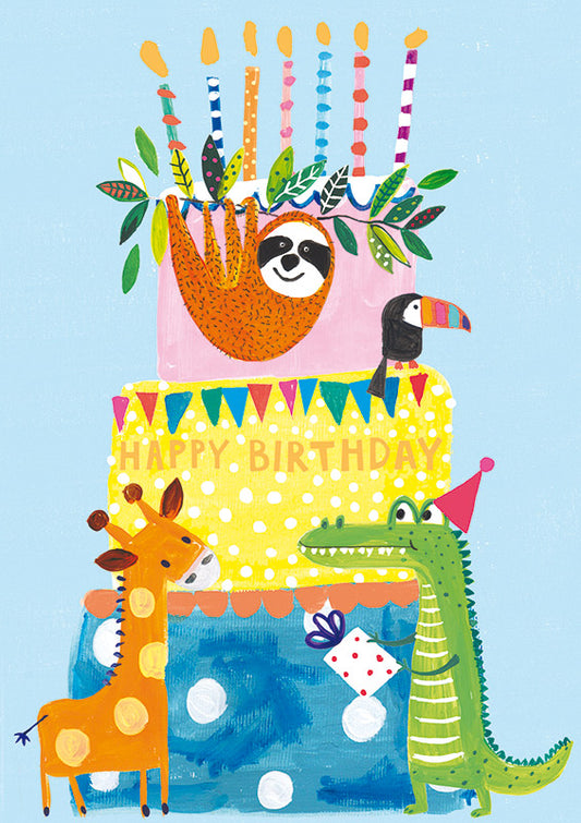 Greeting Card - Animals and Cake Birthday