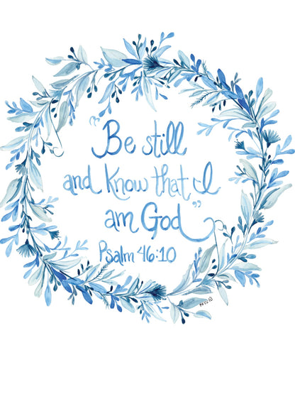 Be Still Blue Wreath Greeting Card