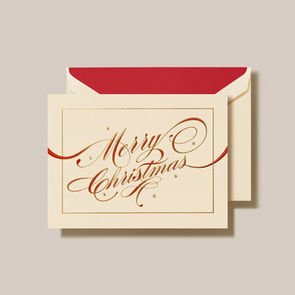 Engraved Holiday Cards - Ribbon Flourish Merry Christmas