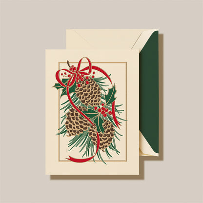 Engraved Holiday Cards - Festive Berry Pinecones