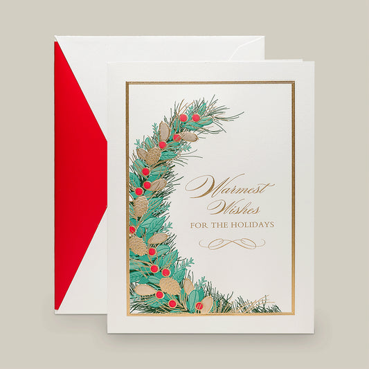 Engraved Holiday Cards - Holiday Wishes Greenery