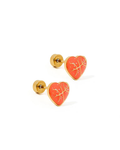 Screwback Stud Earrings - Basketball
