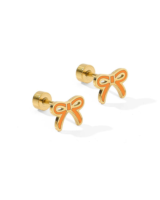 Screwback Stud Earrings - Sadie Orange Bow