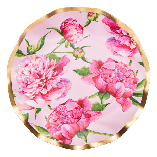Wavy Salad Plate Pink Peonies | 8pkg