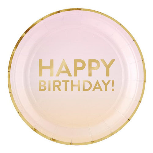 Dessert Plate - Happy Birthday Pink Ombre