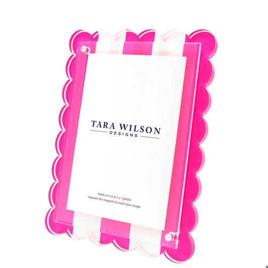 Picture Frame - Scalloped - Pink & White Stripe