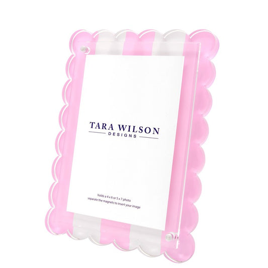 Picture Frame - Scalloped - Light Pink & White Stripe