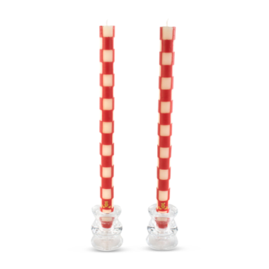 Cherry Check Dinner Candles - Set of 2