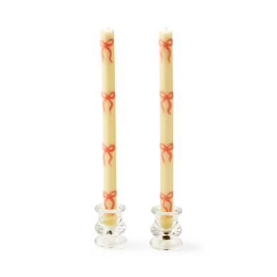 Pink Bow Dinner Candles - Set of 2