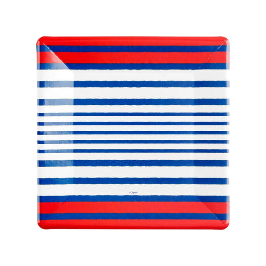 Breton Stripe (Blue) Salad/Dessert Plate - Square