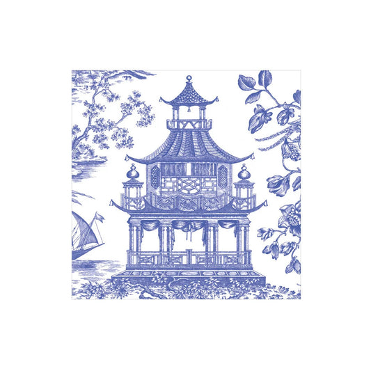 Chinoiserie Toile Pagoda Blue Cocktail Napkin