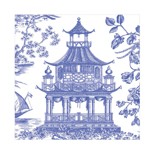 Chinoiserie Toile Pagoda Blue Luncheon Napkin