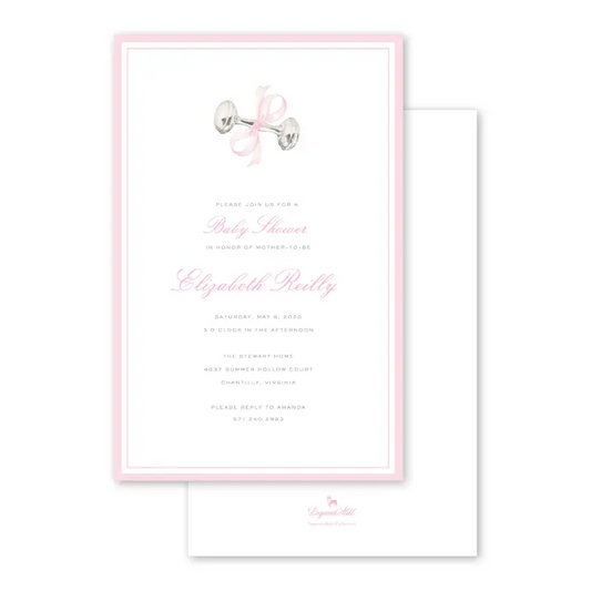 Rattle and Bow Pink Invitation - 10 ct