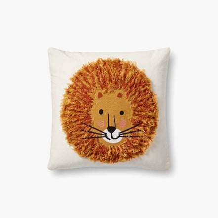 Lion Embroidered Pillow - 18" x 18"